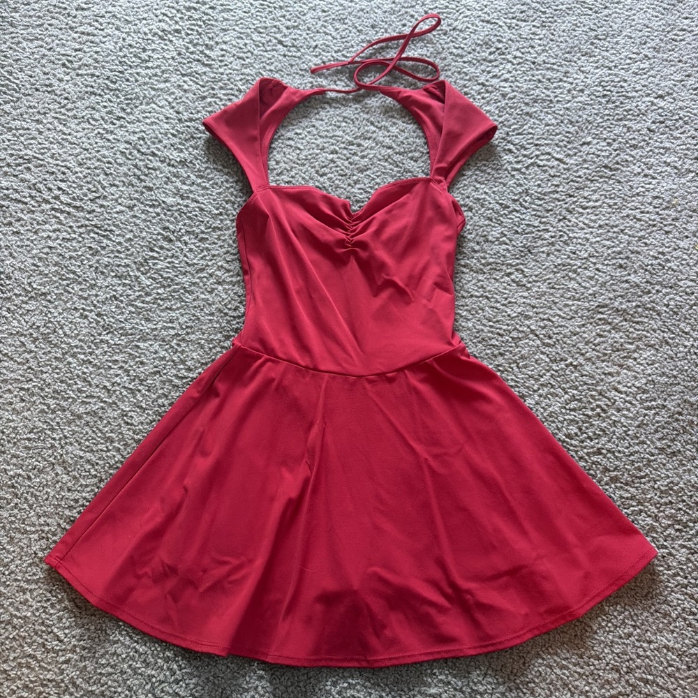 Garage Kalina Tie Back Dress Romper XS Rose Red Built In Shorts NWT